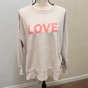 Aerie Cream Oversized Sweatshirt with Pink “Love” graphic size Small